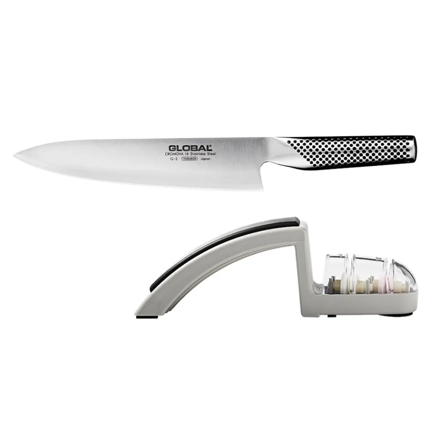 Kniver>GLOBAL Knivsett G-2 Kokkekniv Og H-220GB Knivsliper