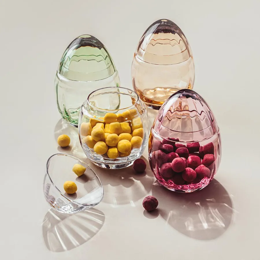Skåler>HADELAND GLASSVERK Glassegg m/Lokk Rosa 15cm