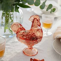 Skåler>HADELAND GLASSVERK Glasshane m/Lokk Oransje 22cm
