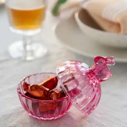 Skåler>HADELAND GLASSVERK Glasskål m/Lokk Hare Rosa 12,5cm