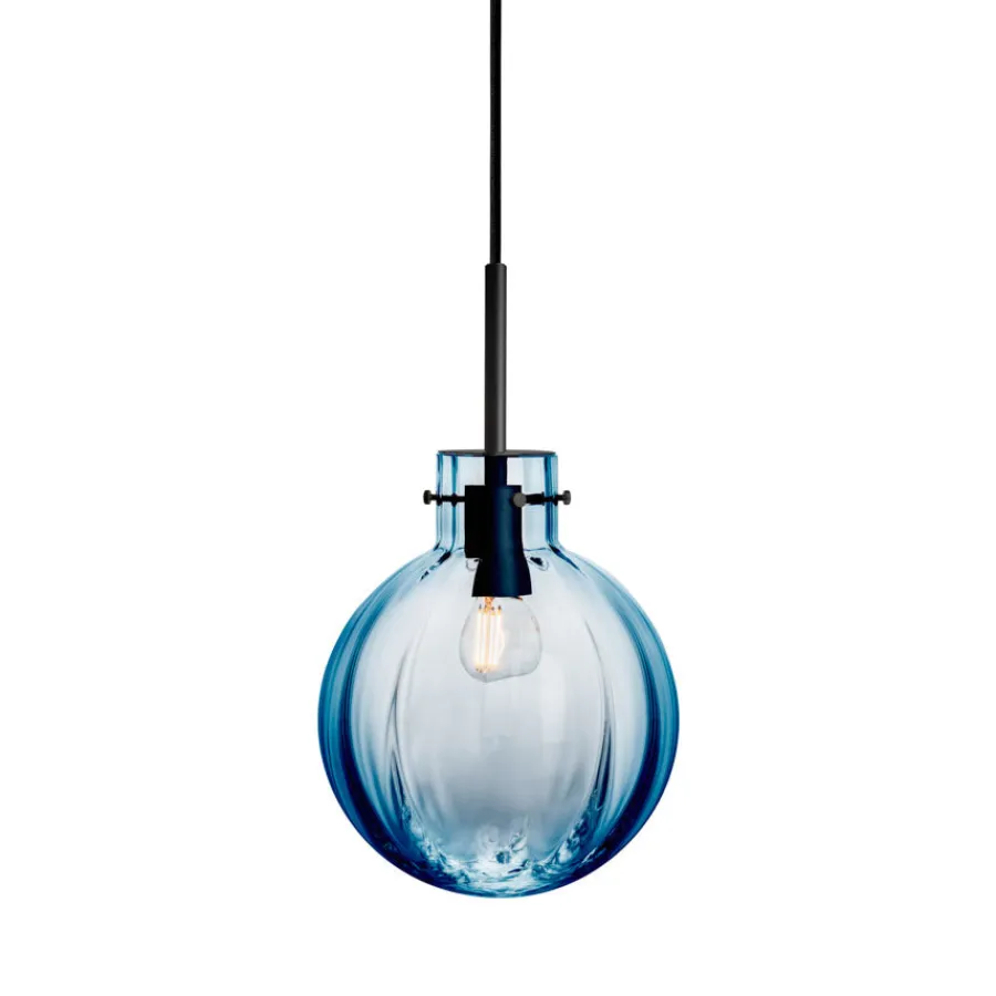 Taklamper|Lamper Fra Hadeland Glassverk>HADELAND GLASSVERK Krystallkule Taklampe Optikk Stålblå
