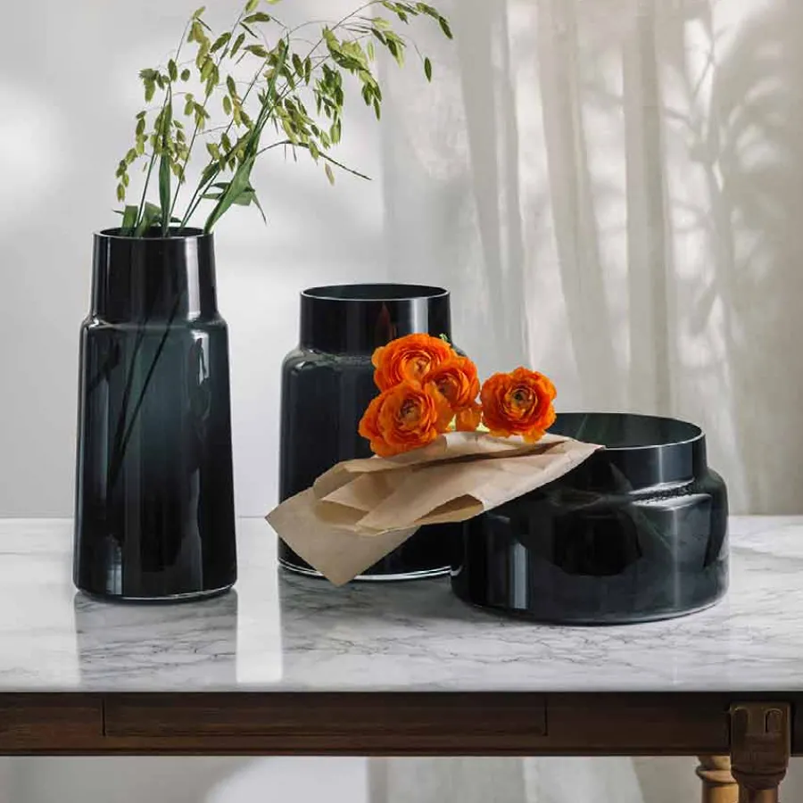 Dekor|Vaser>HADELAND GLASSVERK Tindre Vase/Lyslykt Røkgrå 17,8cm