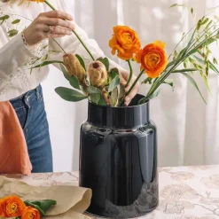 Dekor|Vaser>HADELAND GLASSVERK Tindre Vase/Lyslykt Røkgrå 30,5cm