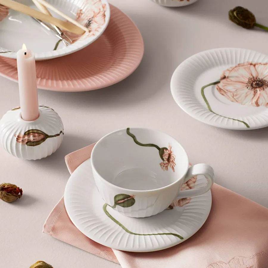 Lys>KÄHLER DESIGN Kähler Hammershøi Poppy Lysestake 7,5cm Hvit m/Dekor