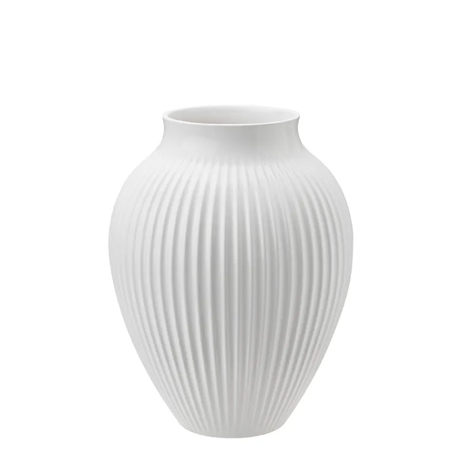 Vaser|Dekor>KNABSTRUP KERAMIK Vase 20cm Riflet Hvit