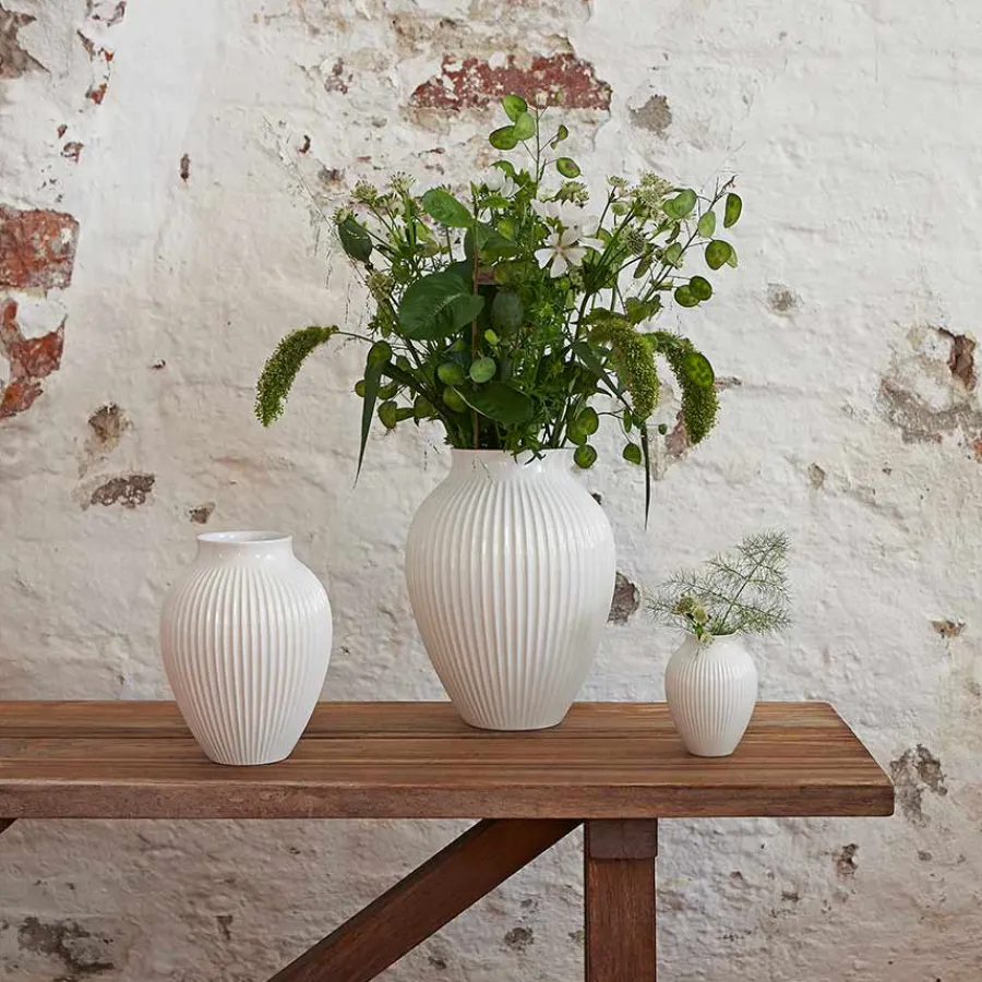 Vaser|Dekor>KNABSTRUP KERAMIK Vase 20cm Riflet Hvit