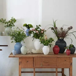 Vaser|Dekor>KNABSTRUP KERAMIK Vase 20cm Riflet Hvit