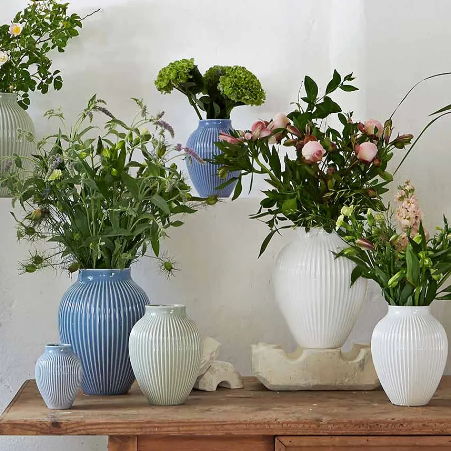 Vaser|Dekor>KNABSTRUP KERAMIK Vase 20cm Riflet Hvit