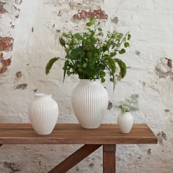 Dekor|Vaser>KNABSTRUP KERAMIK Vase 12,5cm Riflet Hvit