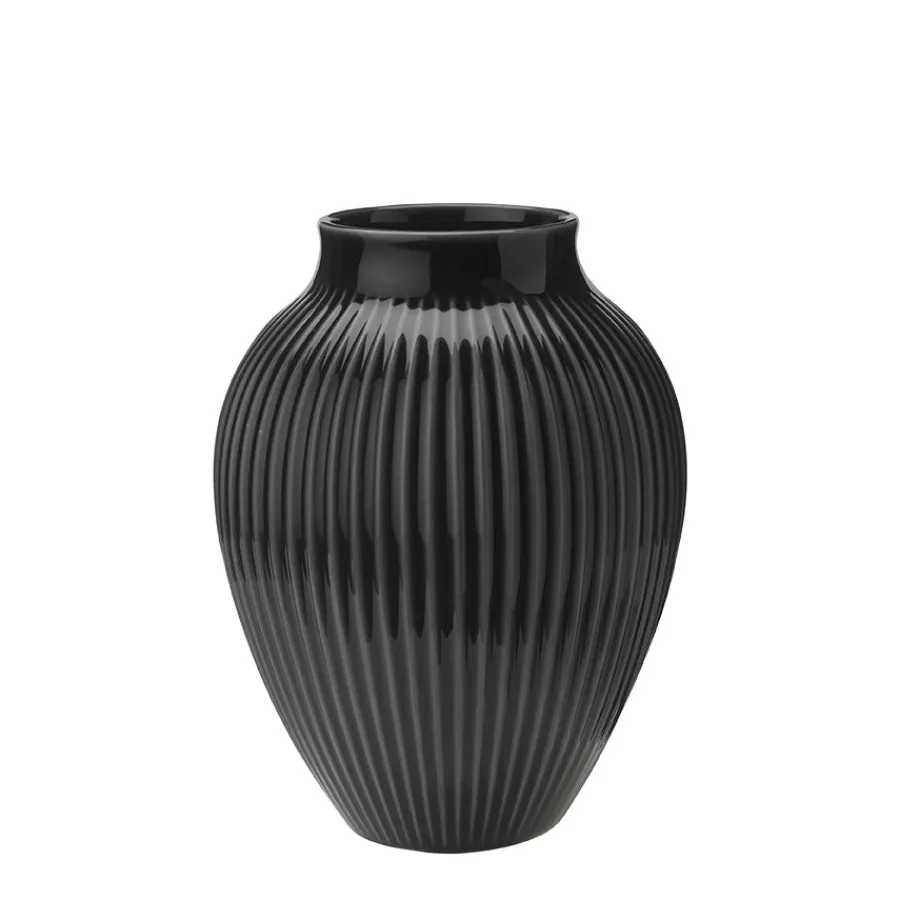 Dekor|Vaser>KNABSTRUP KERAMIK Vase 20cm Riflet Svart