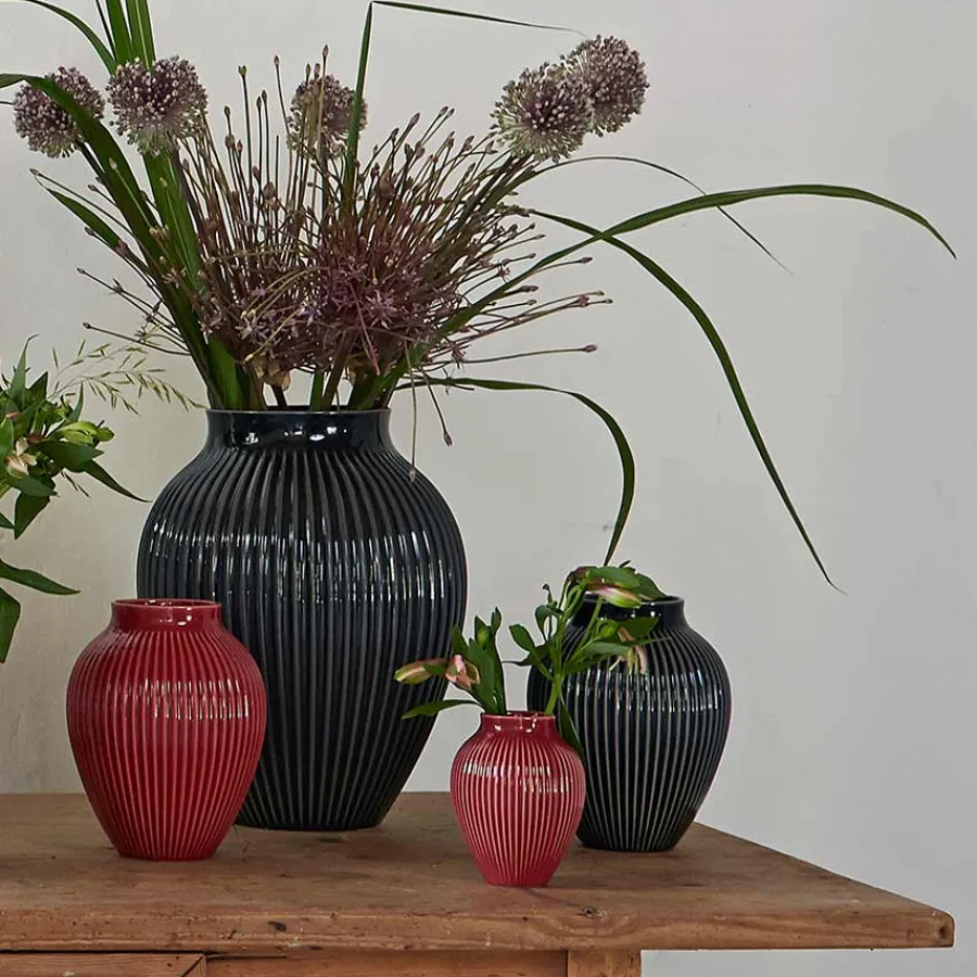 Dekor|Vaser>KNABSTRUP KERAMIK Vase 20cm Riflet Svart