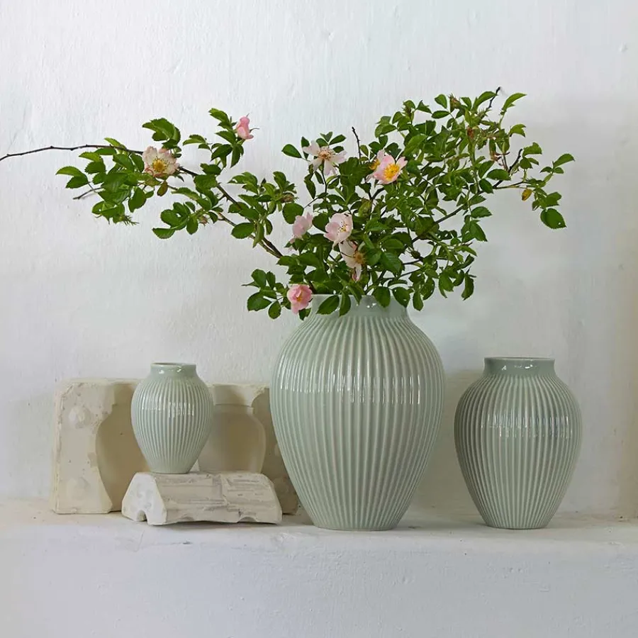 Dekor|Vaser>KNABSTRUP KERAMIK Vase 27cm Riflet Mint