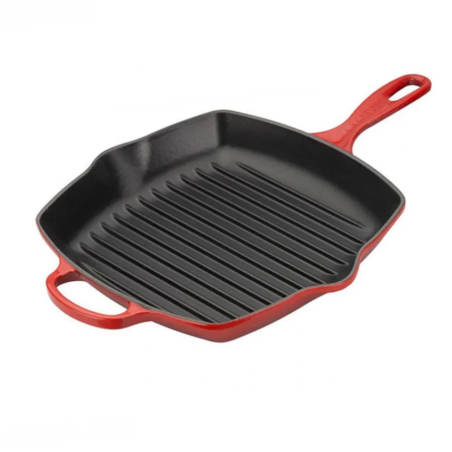 Støpejern>LE CREUSET Kvadratisk Grillpanne Støpejern 26cm Cerise