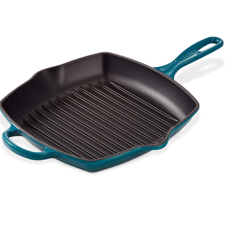Støpejern>LE CREUSET Kvadratisk Grillpanne Støpejern 26cm Deep Teal