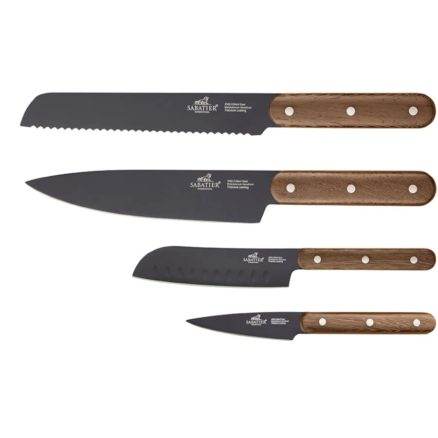 Kniver>LION SABATIER Phenix Walnut Knivsett 4 Deler Sort/Valnøtt