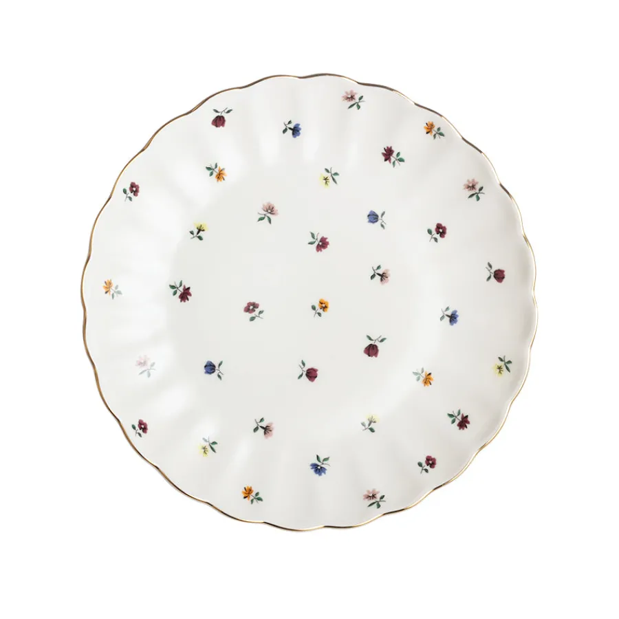 Tallerkener|Asjetter>NOVA Lilly Asjett m/Blomster og Gullkant 21cm Hvit