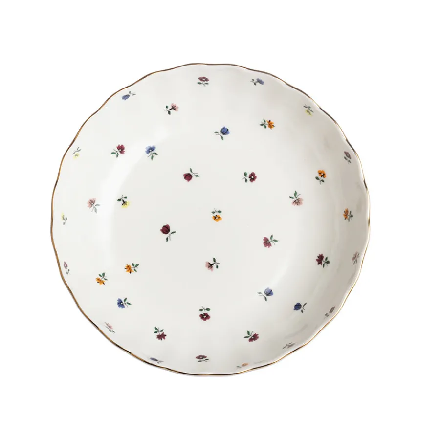 Dype Tallerkener>NOVA Lilly Dyp Tallerken m/Blomster og Gullkant 20cm Hvit