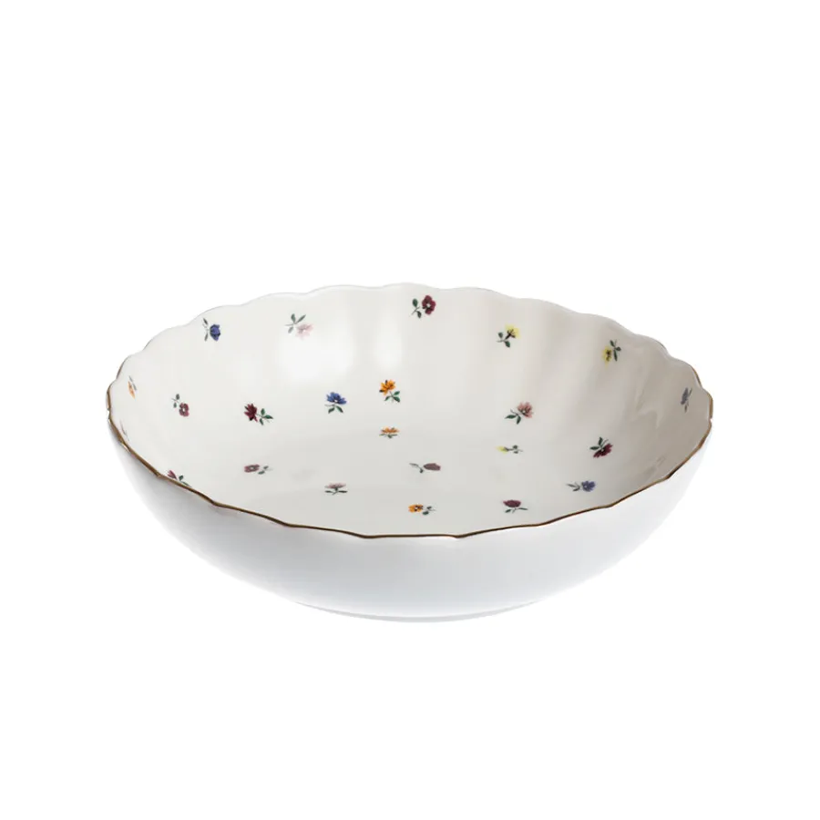 Dype Tallerkener>NOVA Lilly Dyp Tallerken m/Blomster og Gullkant 20cm Hvit