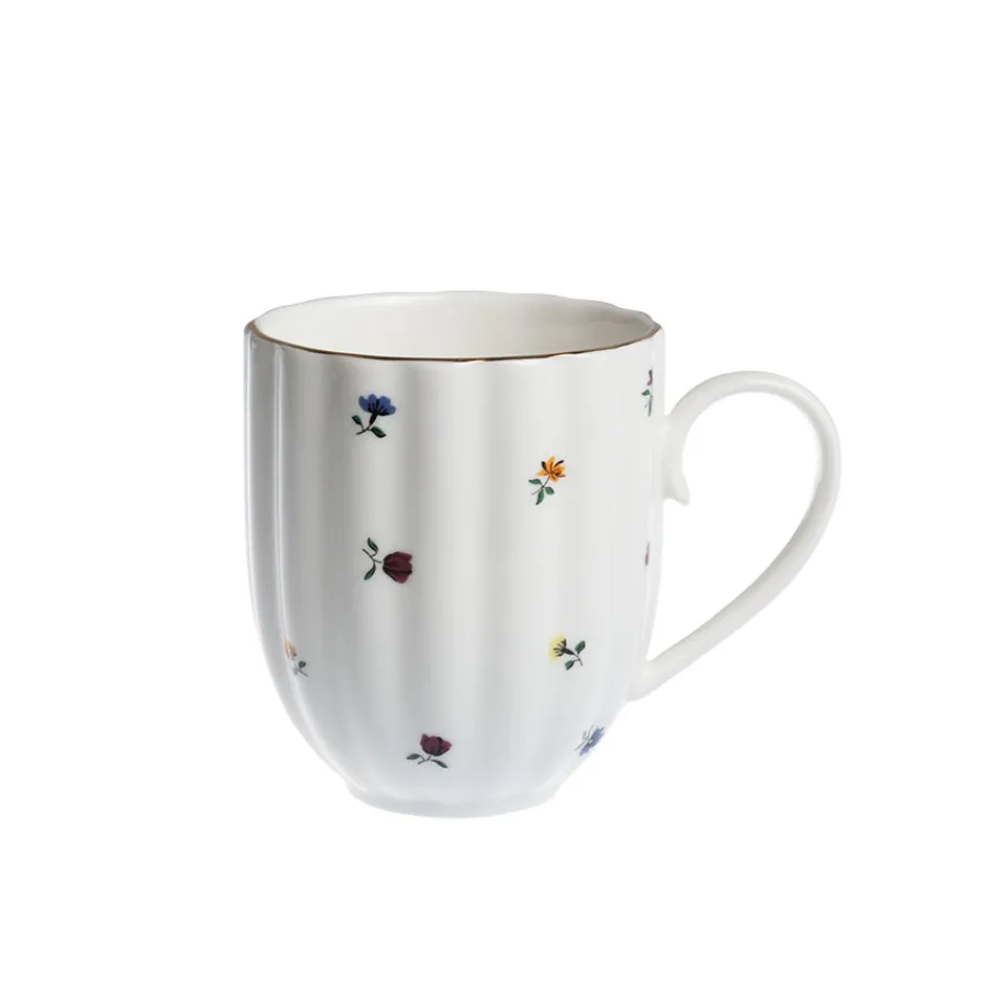 Krus>NOVA Lilly Krus m/Blomster og Gullkant 32cl Hvit
