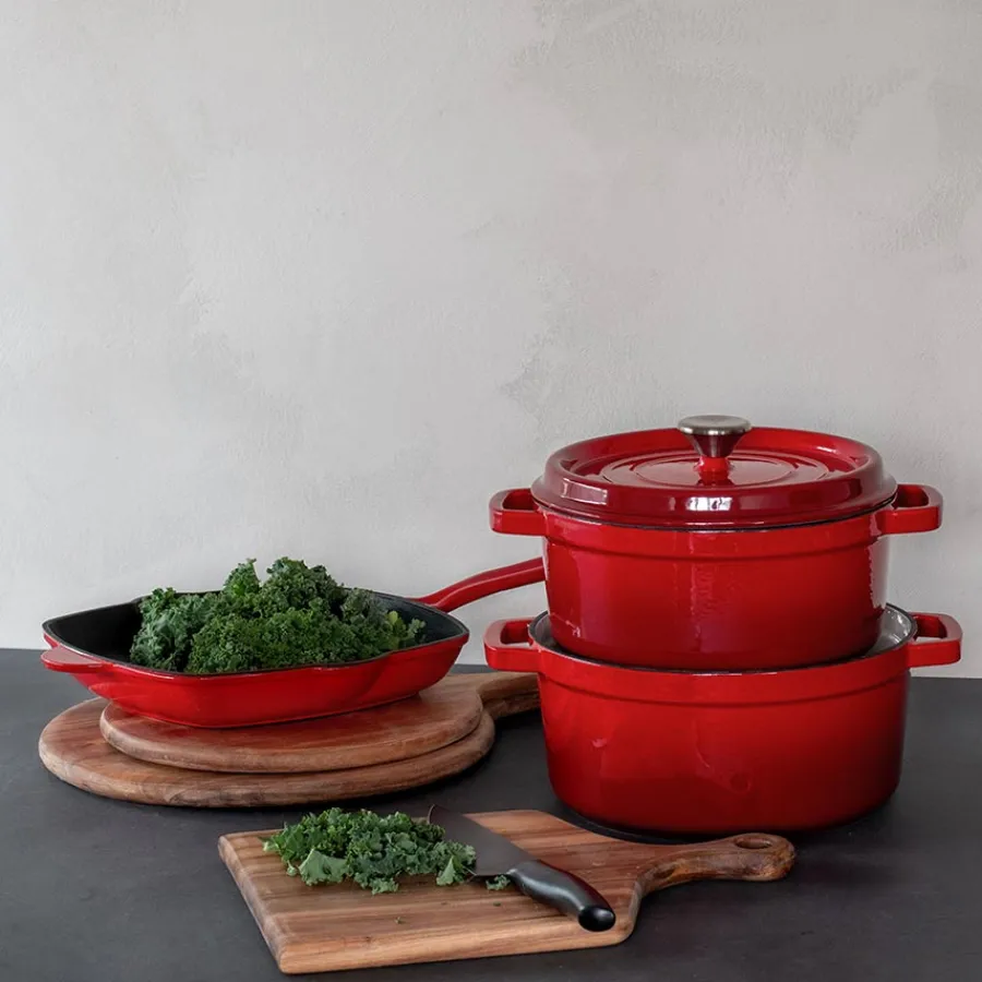 Støpejern>CHRISTIANIA 1739 Rød grillpanne i støpejern