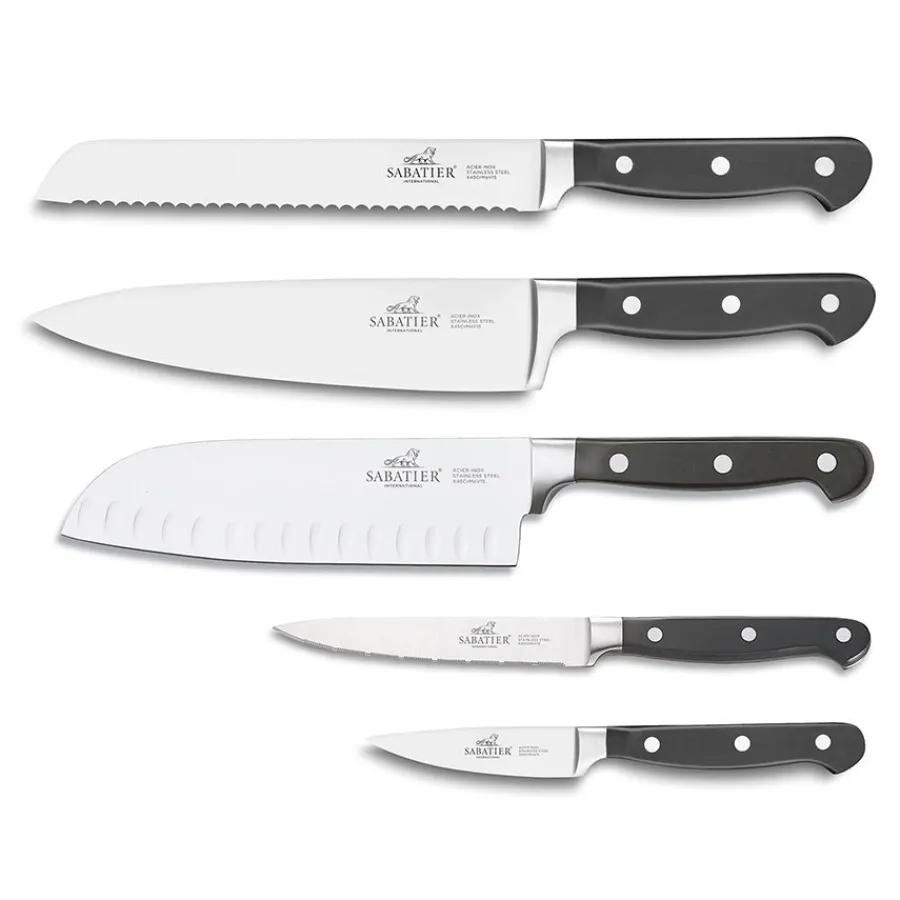 Kniver>SABATIER 2 Lions Lion Knivsett 5 Deler Stål/Sort m/Gaveeske