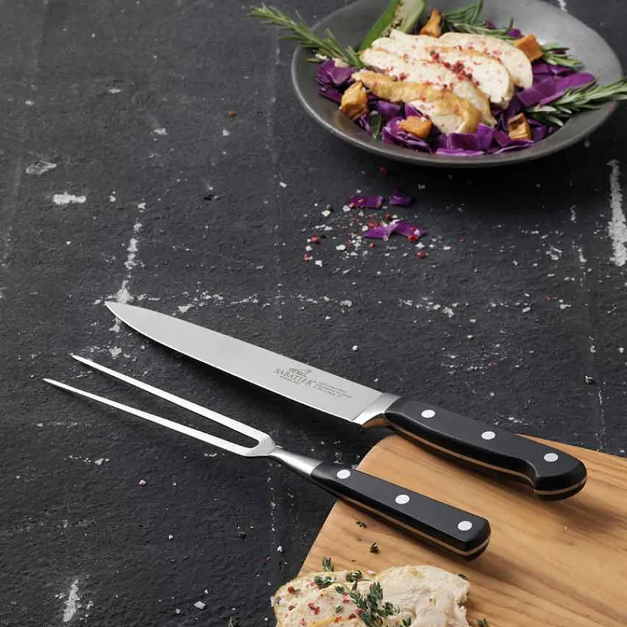 Kniver|Redskaper>SABATIER Pluton Tranchèrsett 2 Deler Stål/Svart
