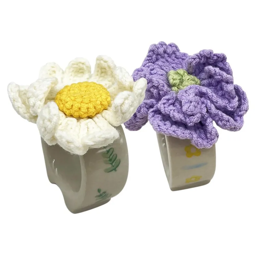 Dekor>SEASONS Summer Collection Serviettring Porselen m/Heklet Blomst 2pk Hv