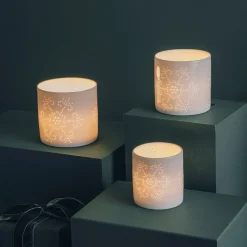 Lys>PORSGRUNDS PORSELÆNSFABRIK Snøfnugg Lyslykter 3pk 8, 10, 12cm