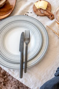 Asjetter>PORSGRUNDS PORSELÆNSFABRIK TALLERKEN FLAT 22 CM GRÅ - 4PK