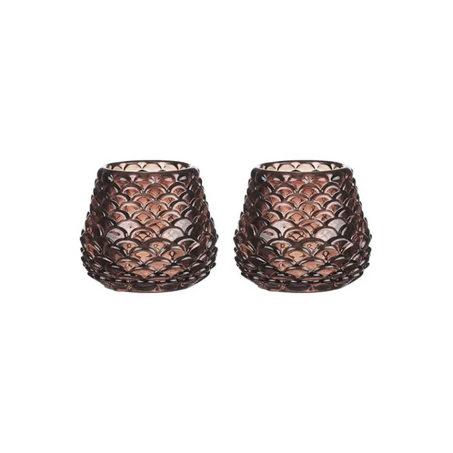Lys>CHRISTIANIA 1739 Telysholder Furu Glass 6,5cm Brun 2pk