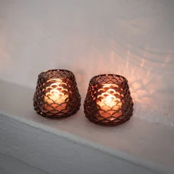 Lys>CHRISTIANIA 1739 Telysholder Furu Glass 6,5cm Brun 2pk