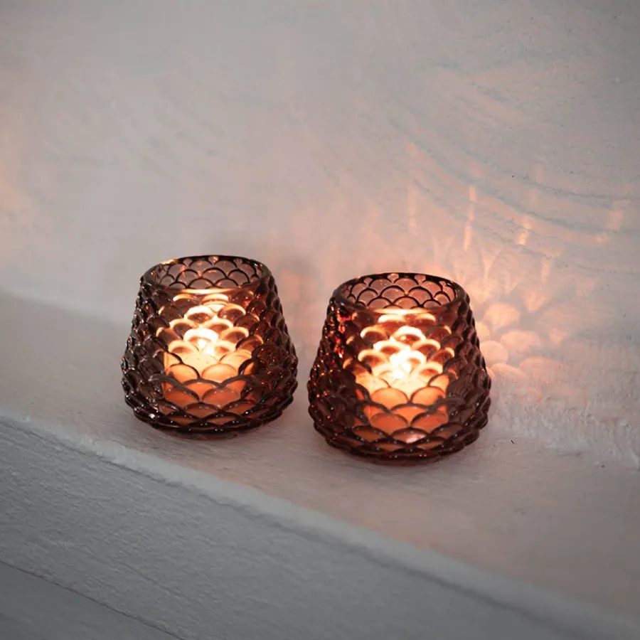 Lys>CHRISTIANIA 1739 Telysholder Furu Glass 6,5cm Brun 2pk